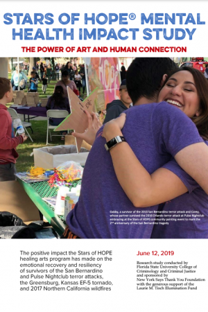 Front page of Impact Study showing two volunteers hugging at a Stars of HOPE community resiliency project